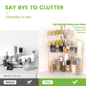 NATURE'S SOURCE 2-tier shelf saves counter space while enhancing vanity style.