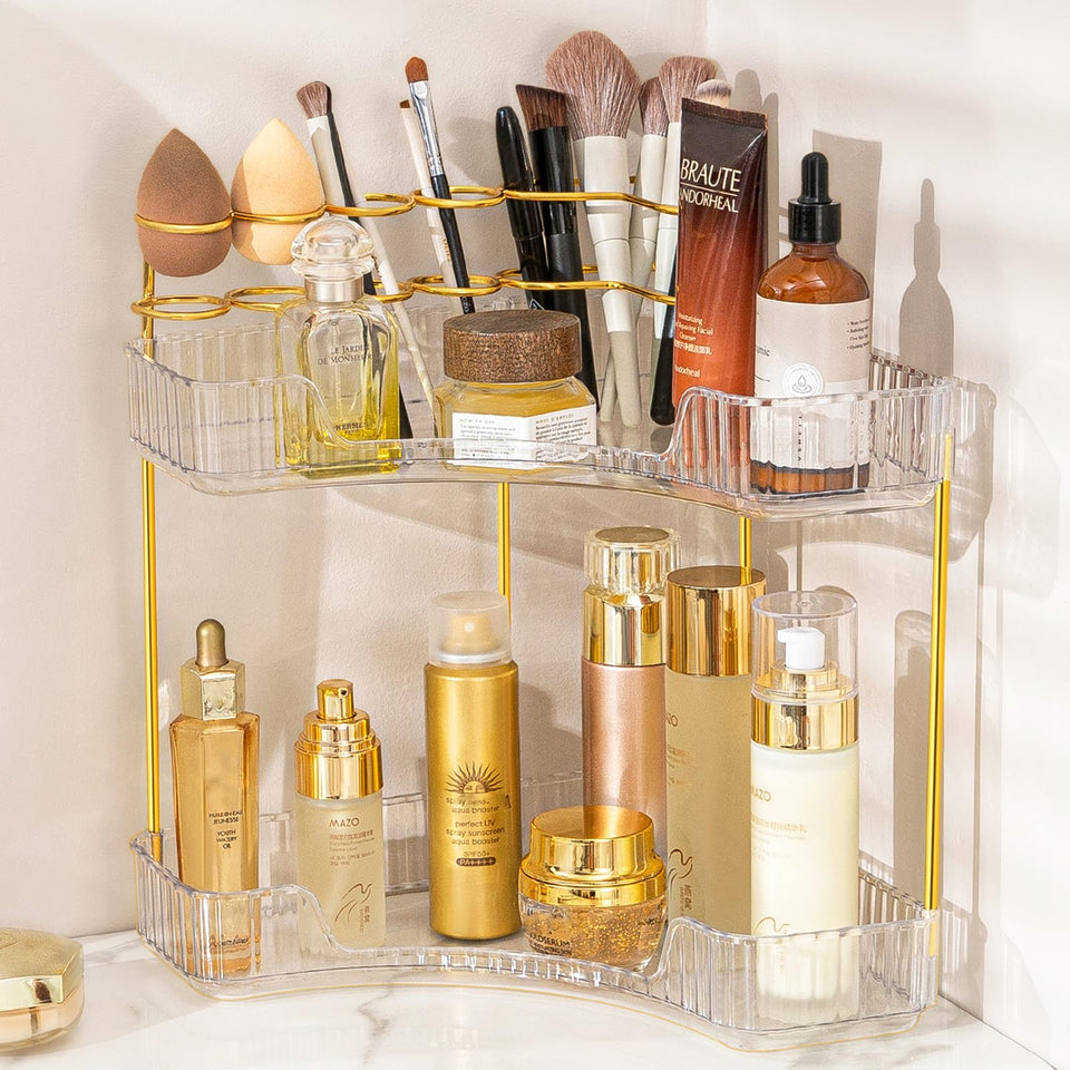 NATURE'S SOURCE makeup organizer corner keeps cosmetics neatly organized and within reach.