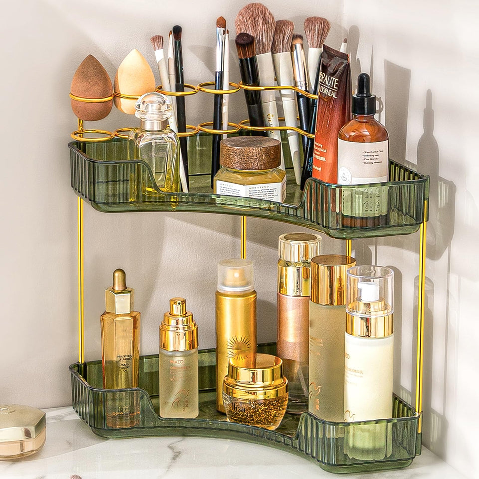 Nature's Source makeup organizer vanity green front view showing space-saving design