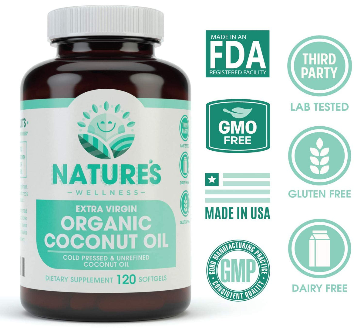 Nature's Wellness coconut oil pour bottle ideal for daily skin and hair care routines.