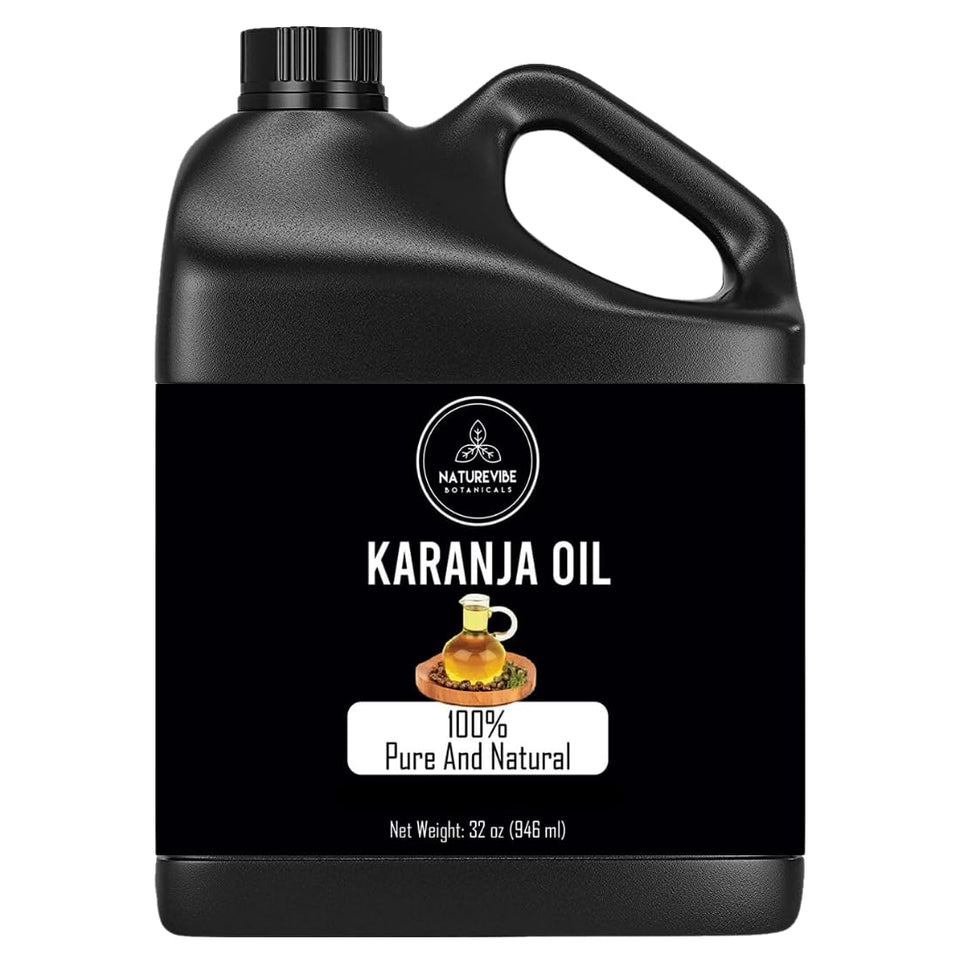 Naturevibe Botanicals Karanja Oil 32oz in airtight jar preserves freshness for daily use