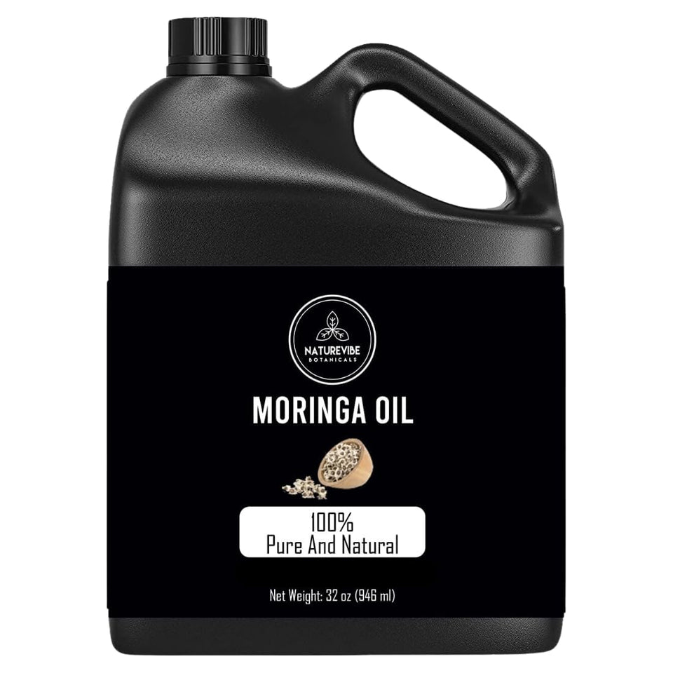 Naturevibe Botanicals Moringa Oil 32oz bottle for versatile skin and hair care.