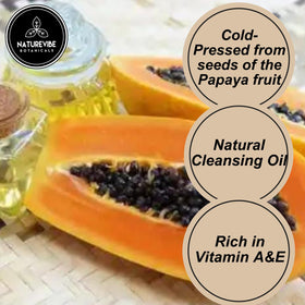 Label detail highlights 100% pure, natural papaya seed oil for versatile skincare use.