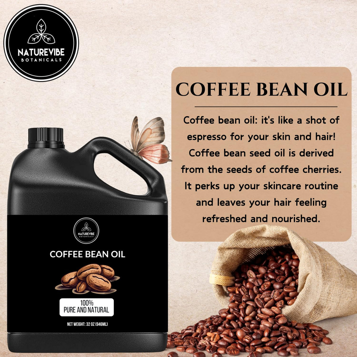 Naturevibe Coffee Bean Oil pour shows smooth flow for easy use