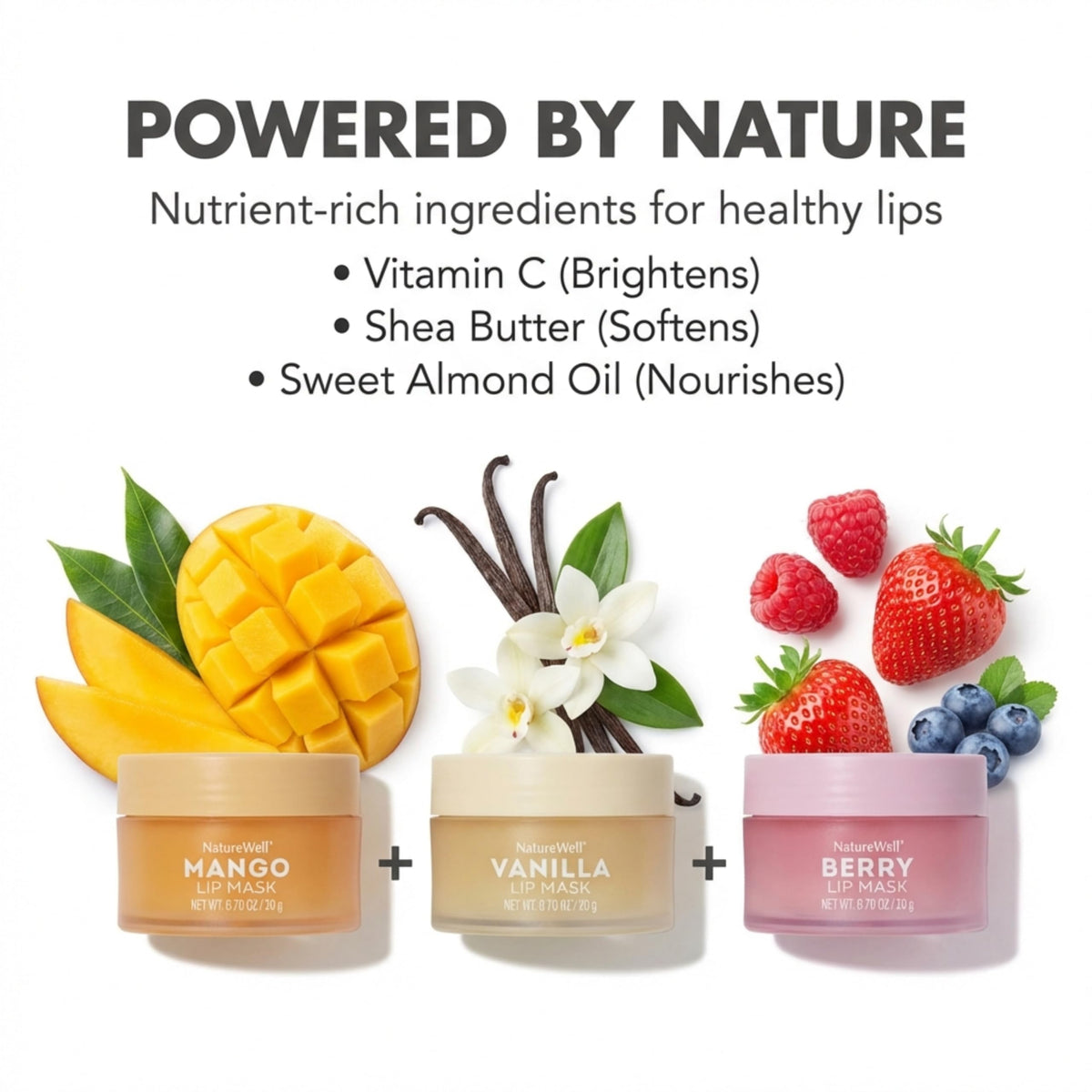 NatureWell Hydrating Lip Masks Berry close-up emphasizing luscious gloss and velvety lips.