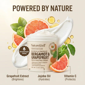 NatureWell ingredients featuring grapefruit extract and jojoba oil for skin nourishment.