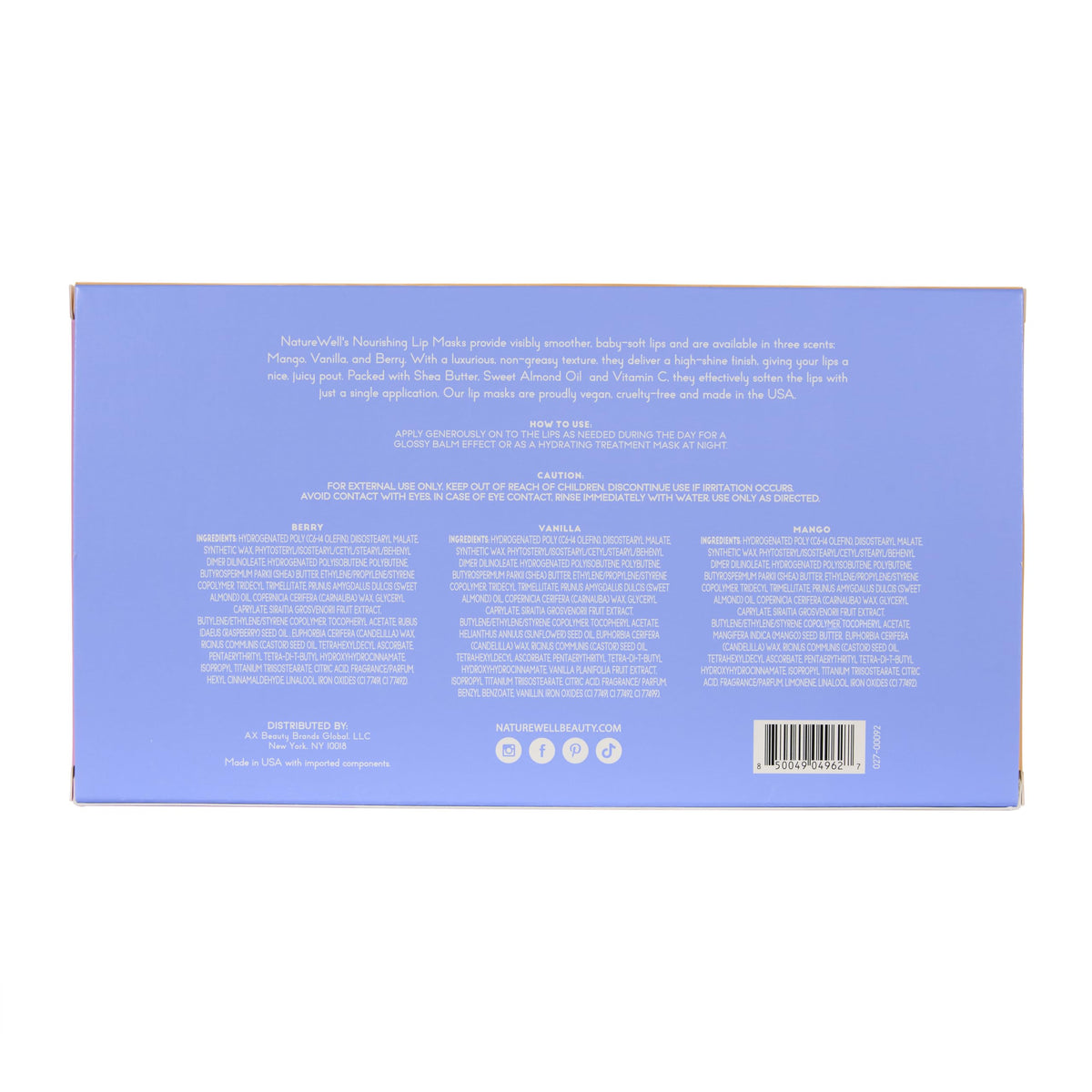 NatureWell Packaging showing 0.70 oz per mask in a triple pack.