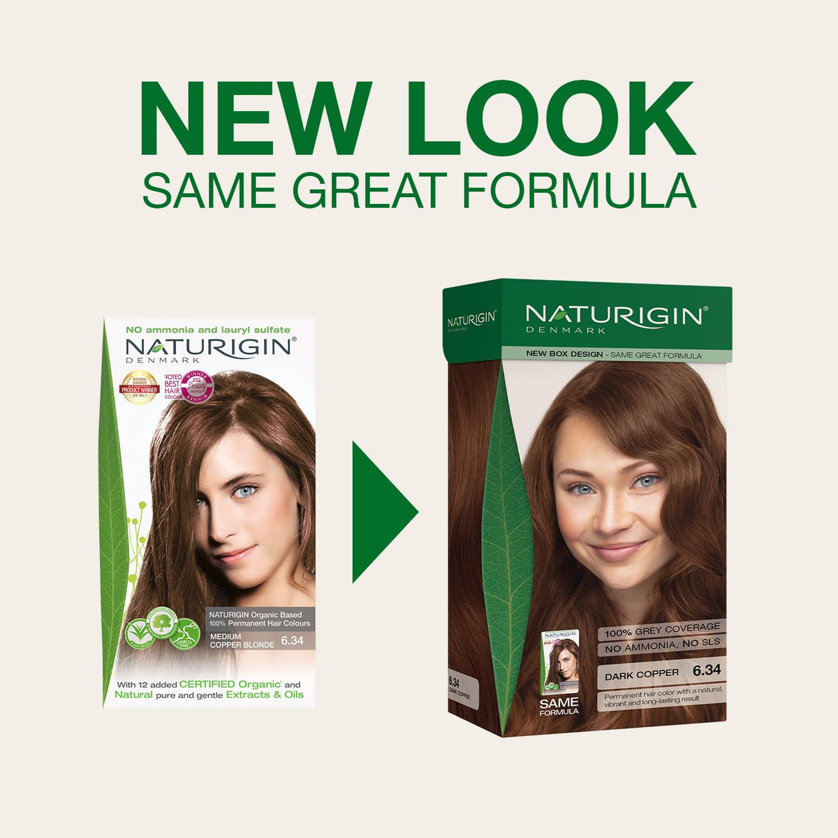 Naturigin 6.34 color tube shows nourishing formula with argan oil for hair health.