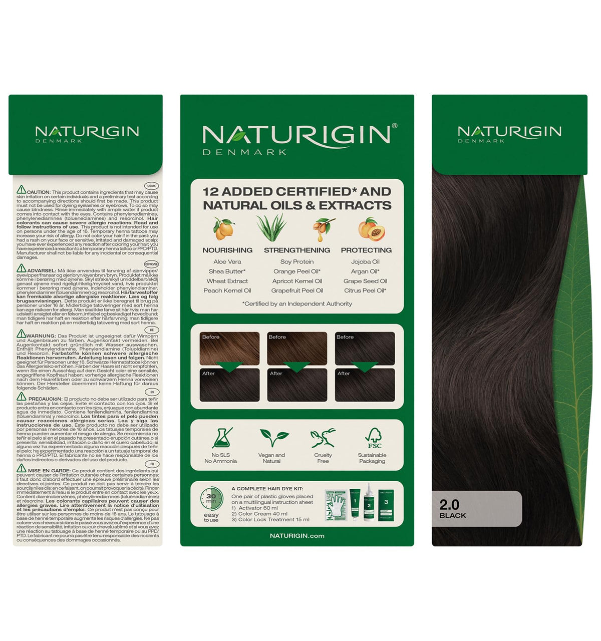 Naturigin model hair with 2.0 Black shade demonstrates a neutral, long-lasting result.