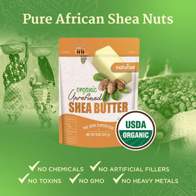Naturise African Shea Butter hand application demonstrates easy moisturization for skin and hair.