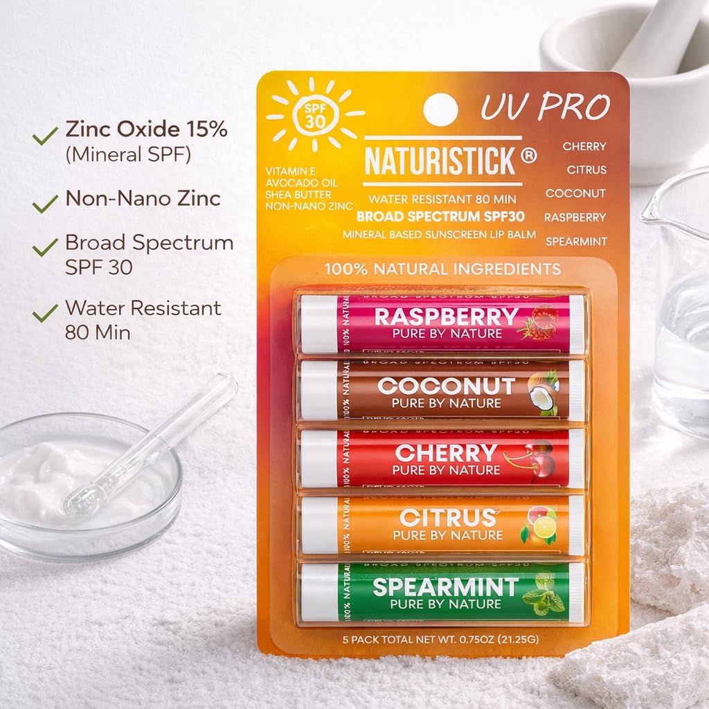 Naturistick UV Pro lip balm cherry flavor for refreshing protection