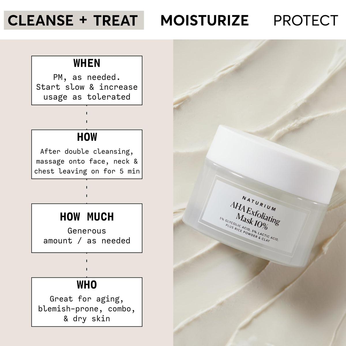 Naturium AHA Exfoliating Mask 10% application scene shows easy weekly use