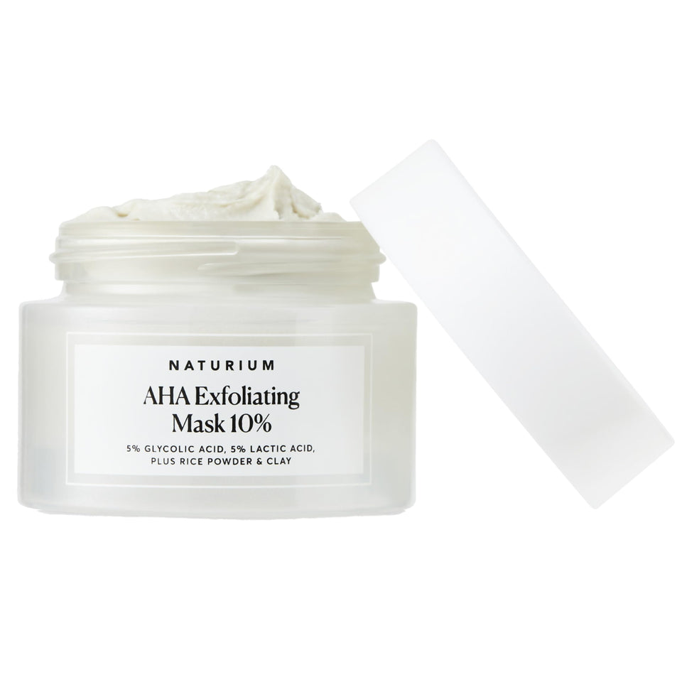 Naturium AHA Exfoliating Mask 10% packaging promotes vegan, clean skincare