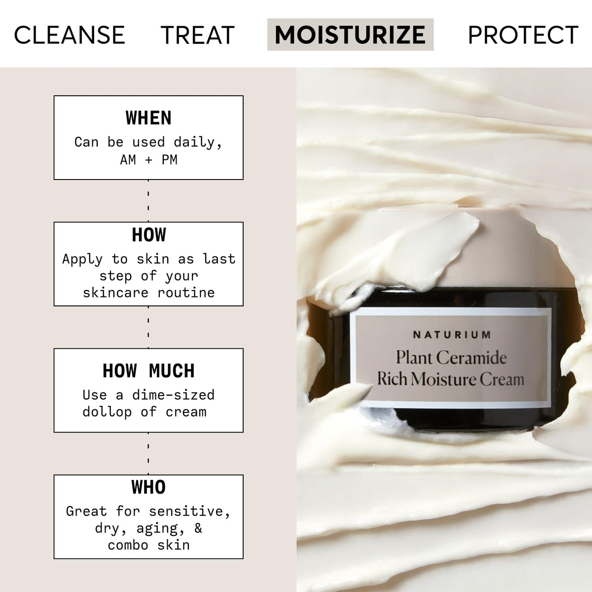 Texture swatch of Naturium ceramide cream highlights creamy moisture