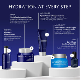 Application scene showing circular massage with Naturopathica carrot seed oil for lasting moisture.