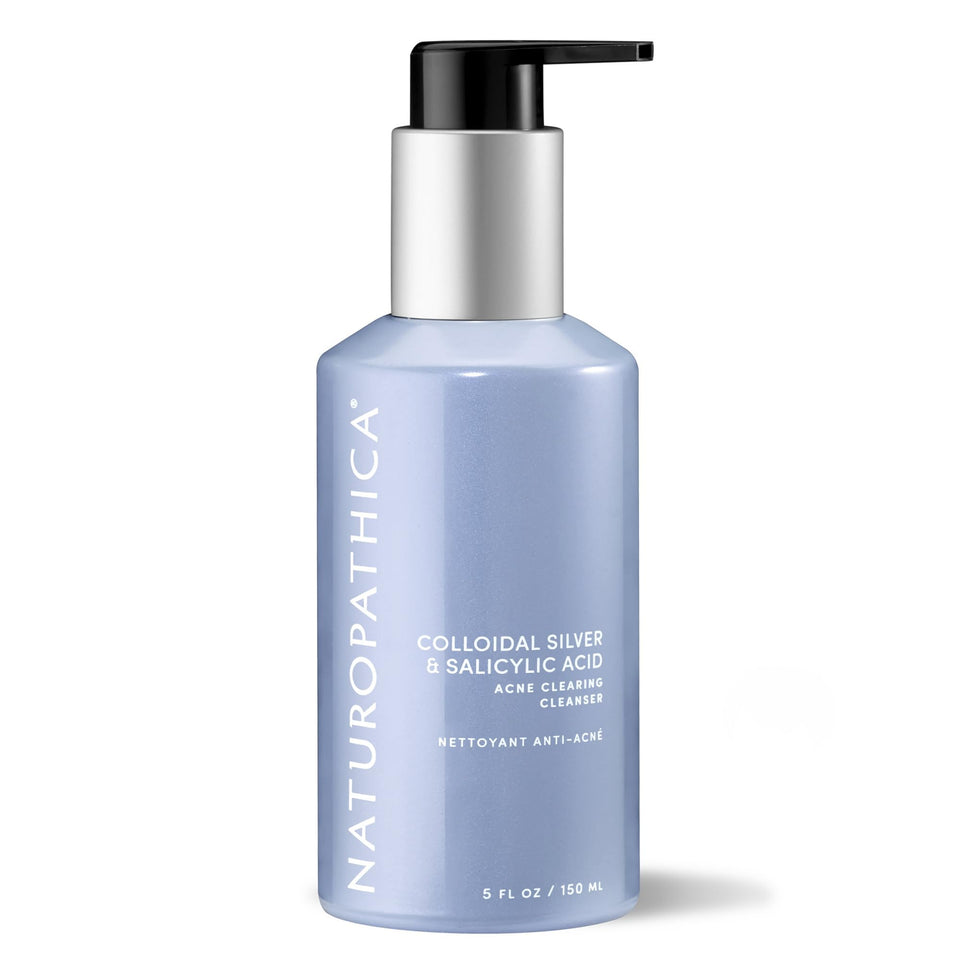 Naturopathica cleanser bottle with pump showing 2% salicylic acid for clearer skin.