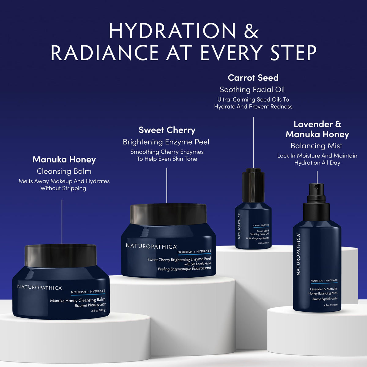 Ingredients detail lavender oil, honey, and aloe for balanced skin.
