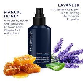 Close-up of the Naturopathica Lavender & Honey Balancing Mist label.