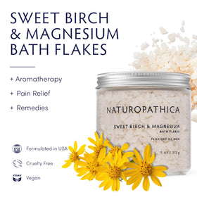 Naturopathica Sweet Birch Magnesium Bath Flakes ingredients close-up highlighting purity.