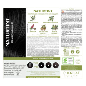 Naturtint 1N Ebony Black plant-based formula: nourishes hair while coloring for a vibrant finish