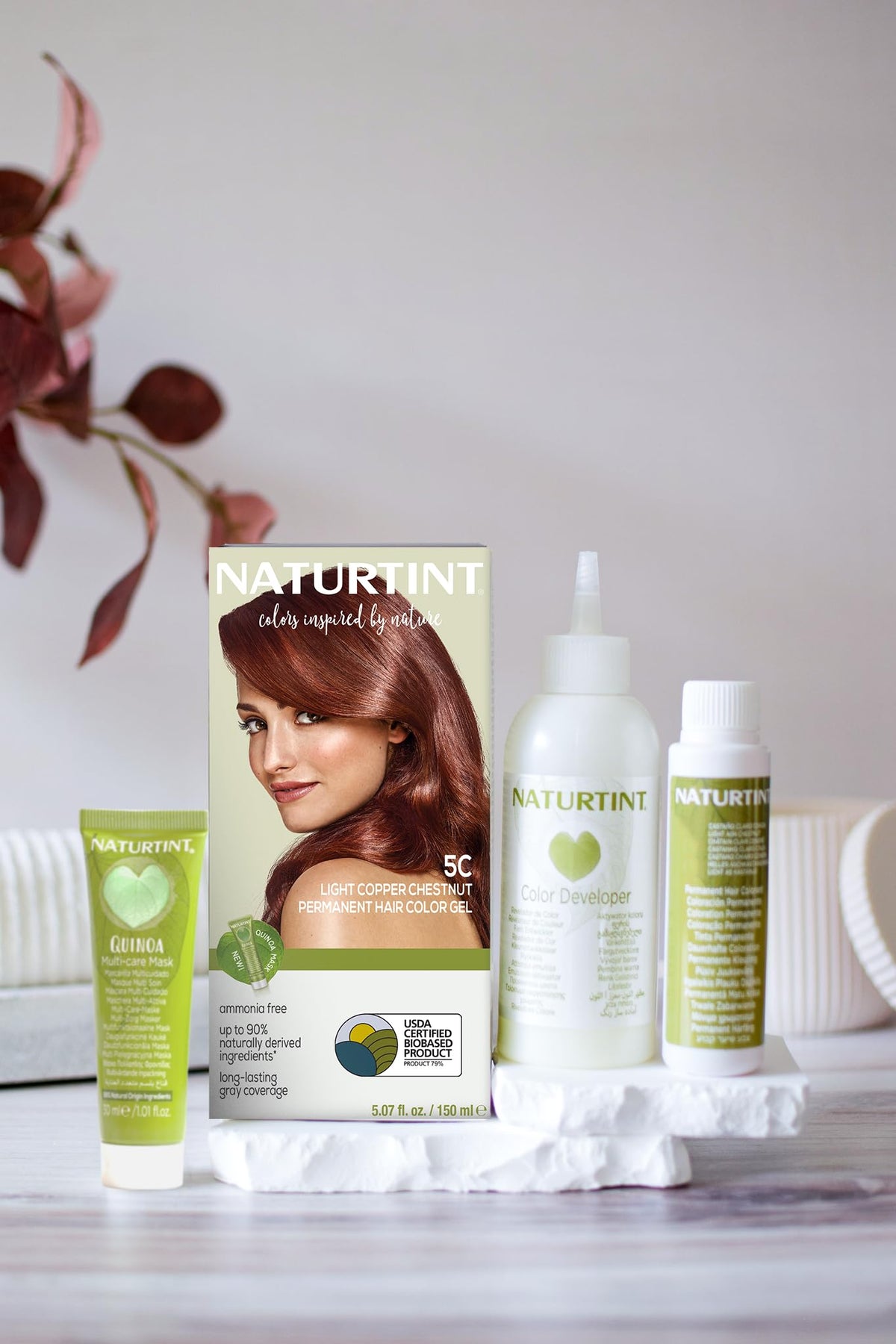 Naturtint 5C swatch displays copper-chestnut tone with natural finish.