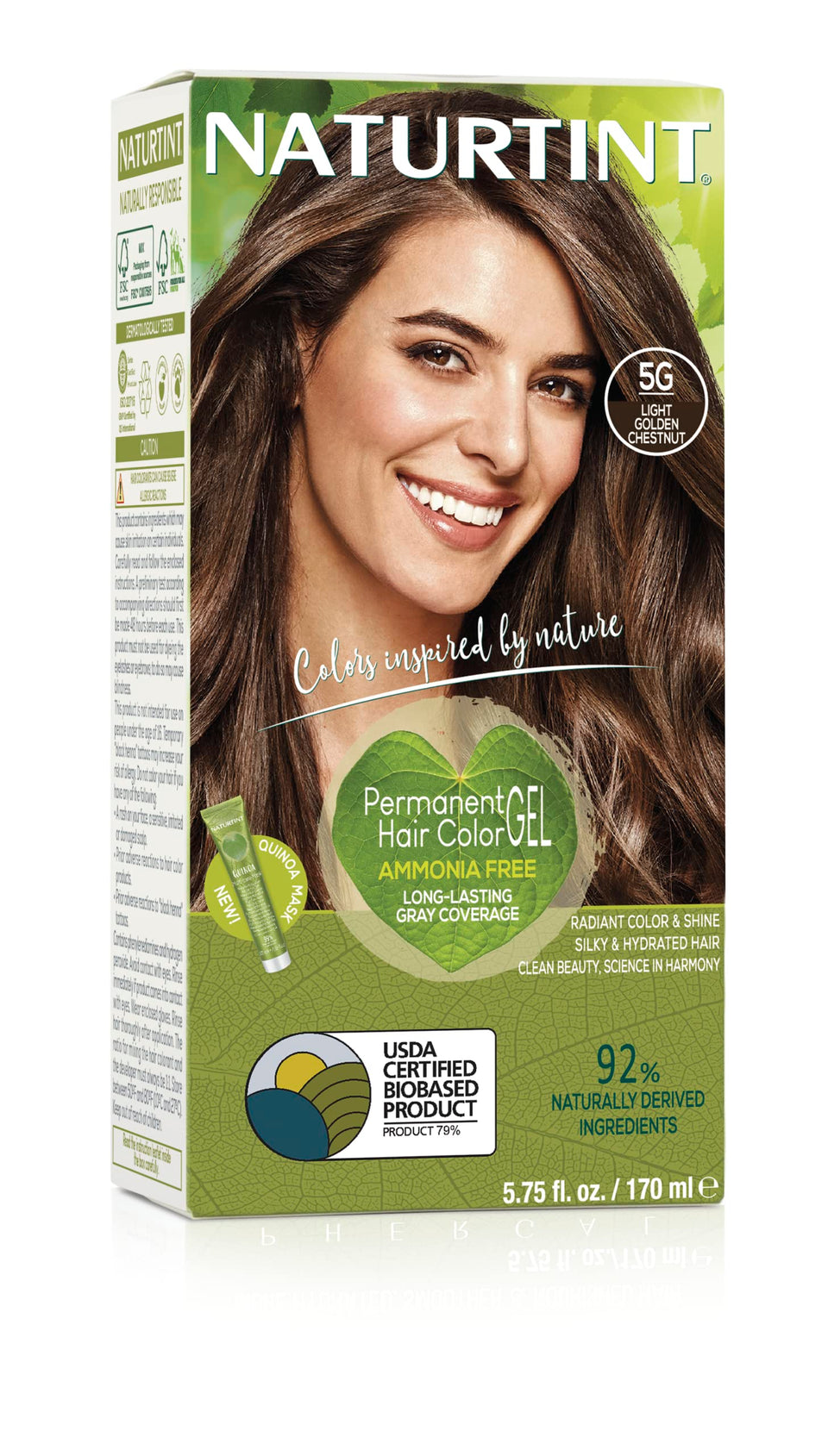 Naturtint 5G light golden chestnut color swatch shows vibrant tone and lasting shine.