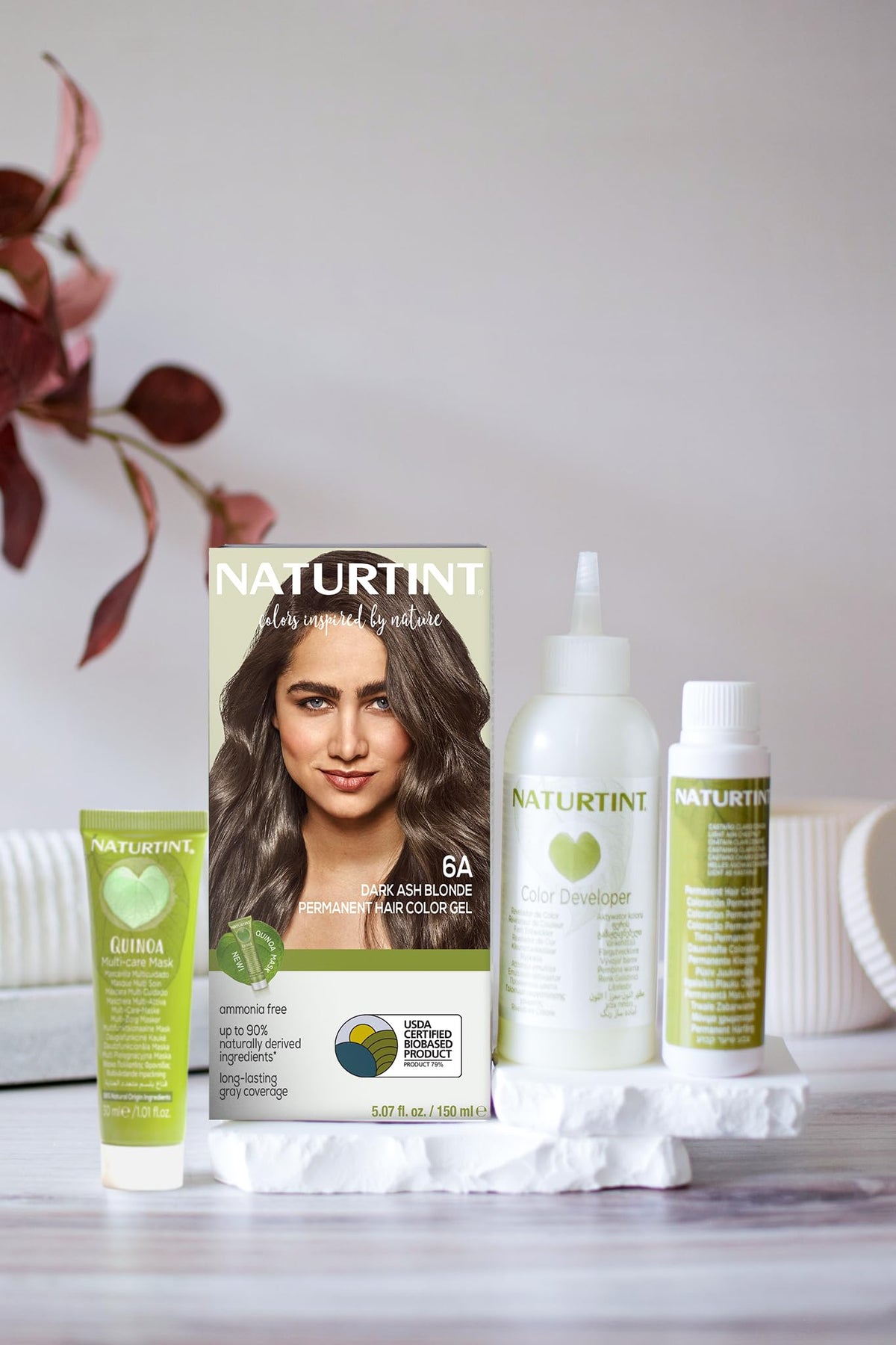 Naturtint 6A dark ash blonde kit demonstrates easy, mess-free at-home color application