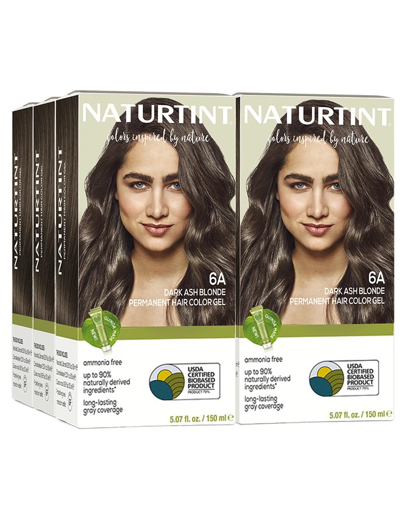 Naturtint 6A dark ash blonde packaging highlights ammonia-free formula for healthier-feeling hair