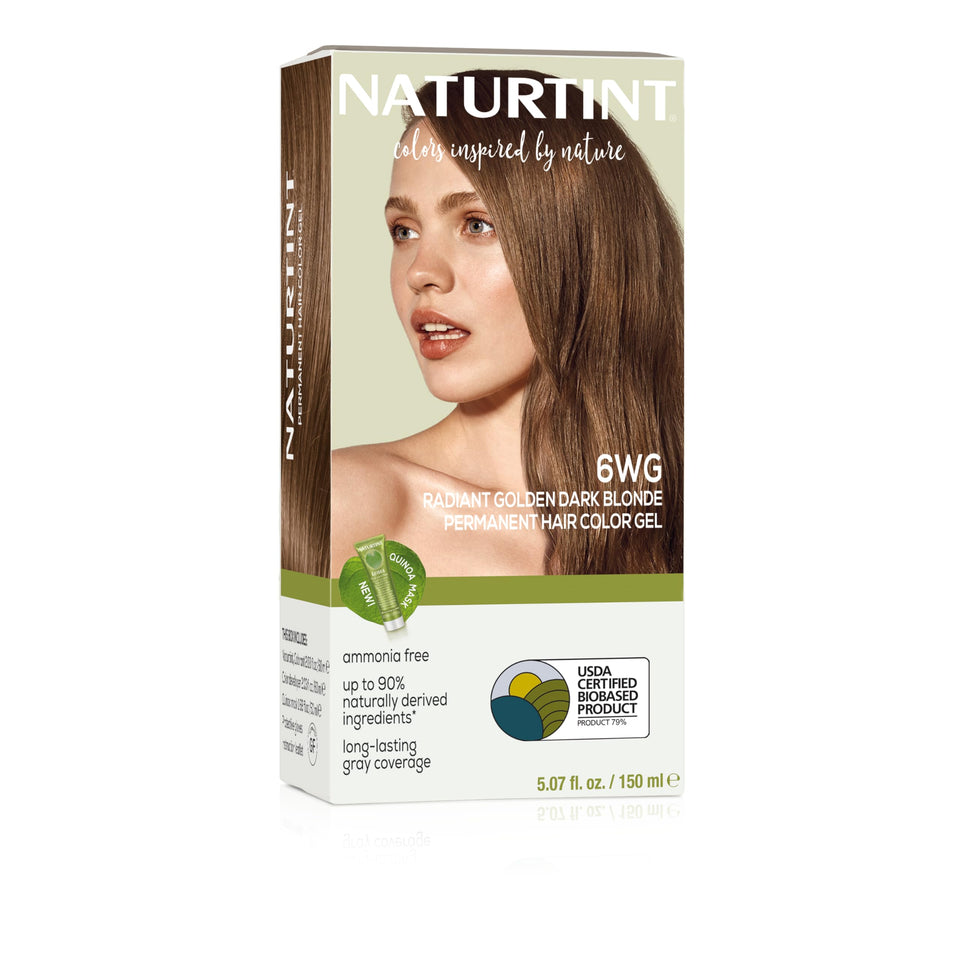 Naturtint 6WG radiant golden dark blonde packaging displays ammonia-free color option.