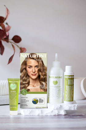 Naturtint 7G Golden Blonde application kit demonstrates easy, mess-free home coloring.