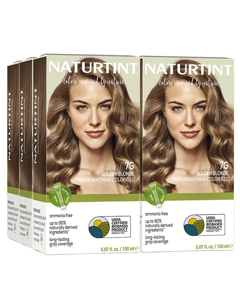 Naturtint 7G Golden Blonde packaging shows ammonia-free formula for at-home color.