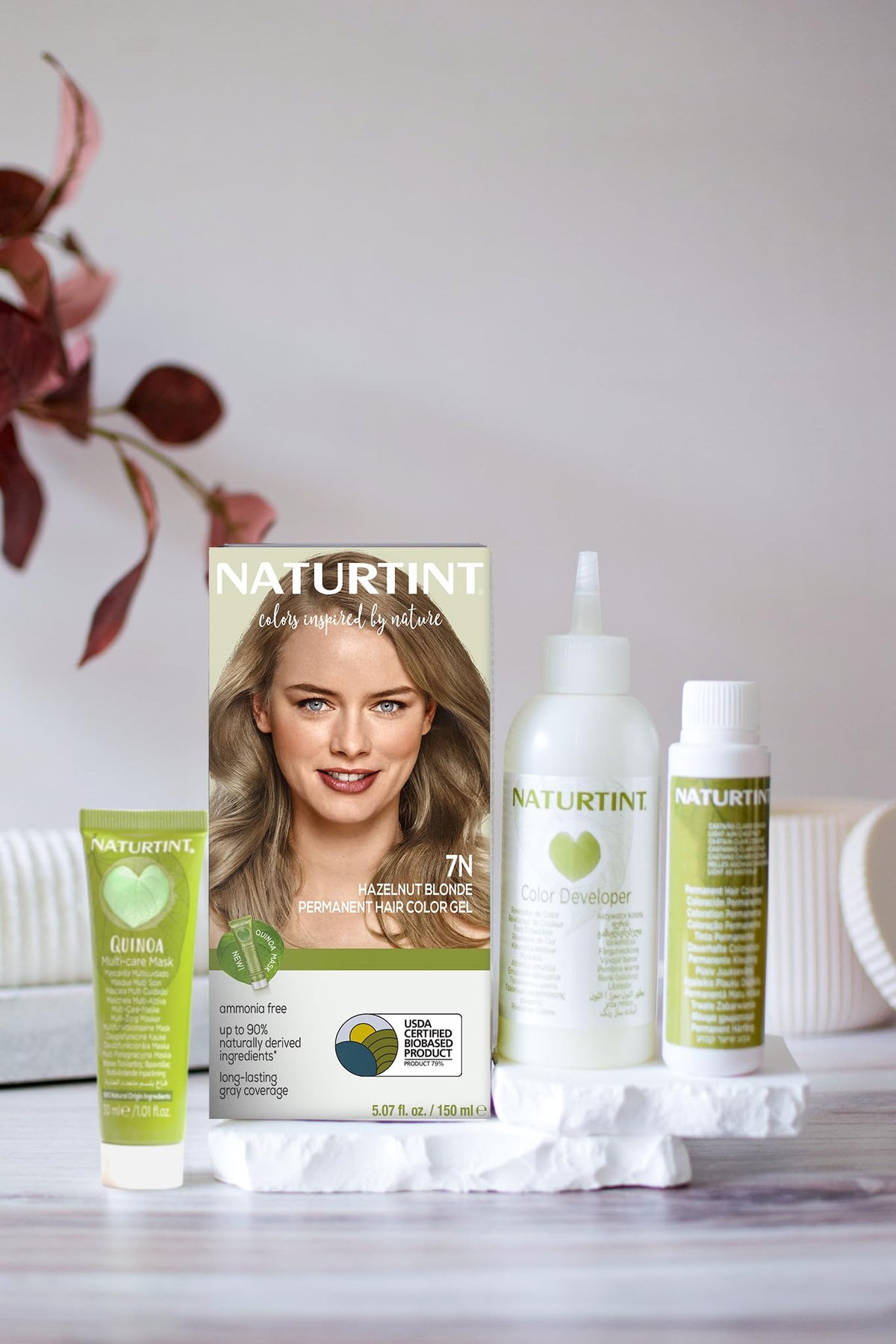 Naturtint 7N Hazelnut Blonde color swatches illustrate natural shade options