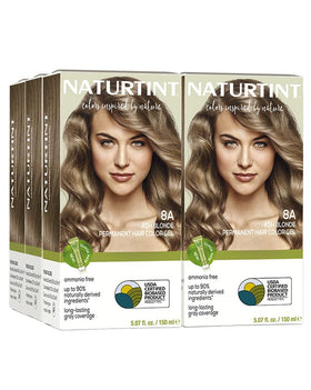 Naturtint 8A Ash Blonde permanent color in six-pack packaging for home use.