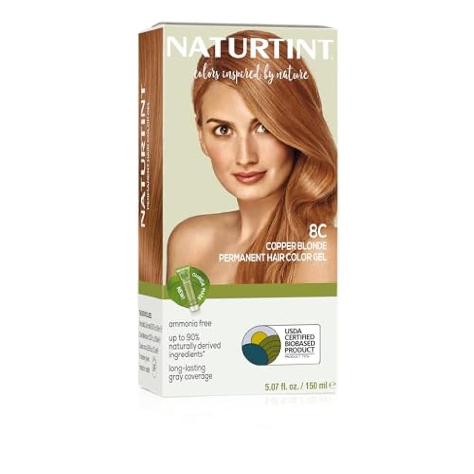 Naturtint 8C Copper Blonde packaging showcases ammonia-free hair color.