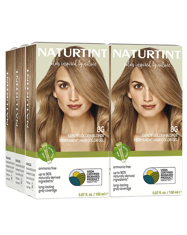 Naturtint 8G Sandy Golden Blonde packaging highlights vegan, cruelty-free color care.
