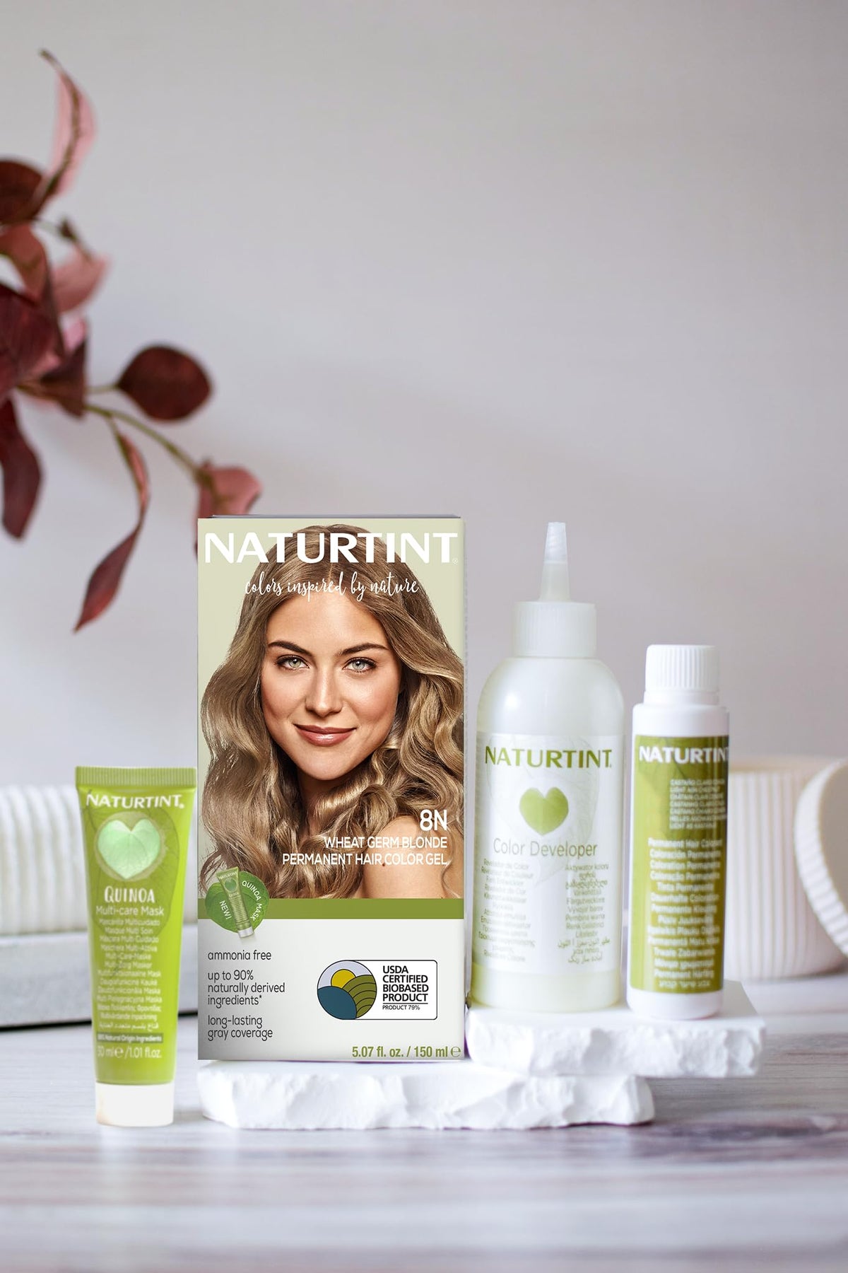 Naturtint 8N bottle with applicator demonstrates easy, mess-free at-home color application.