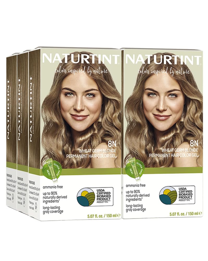 Naturtint 8N Wheat Germ Blonde packaging shows ammonia-free, vegan color option for home use.