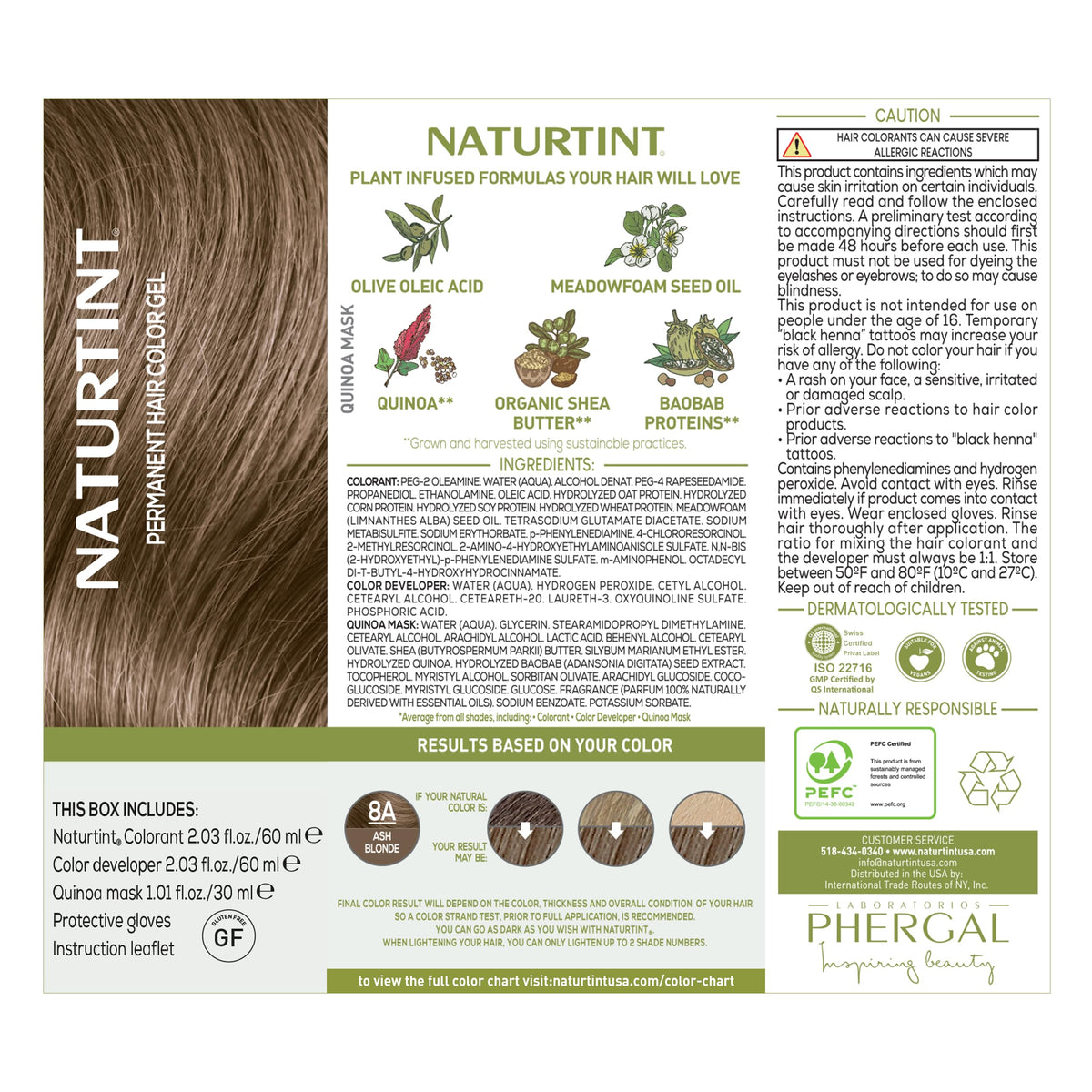 Naturtint hair shade 8A ash blonde glow indicates long-lasting color.