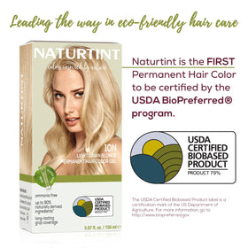Naturtint plant-based ingredients nourish hair during color processing.