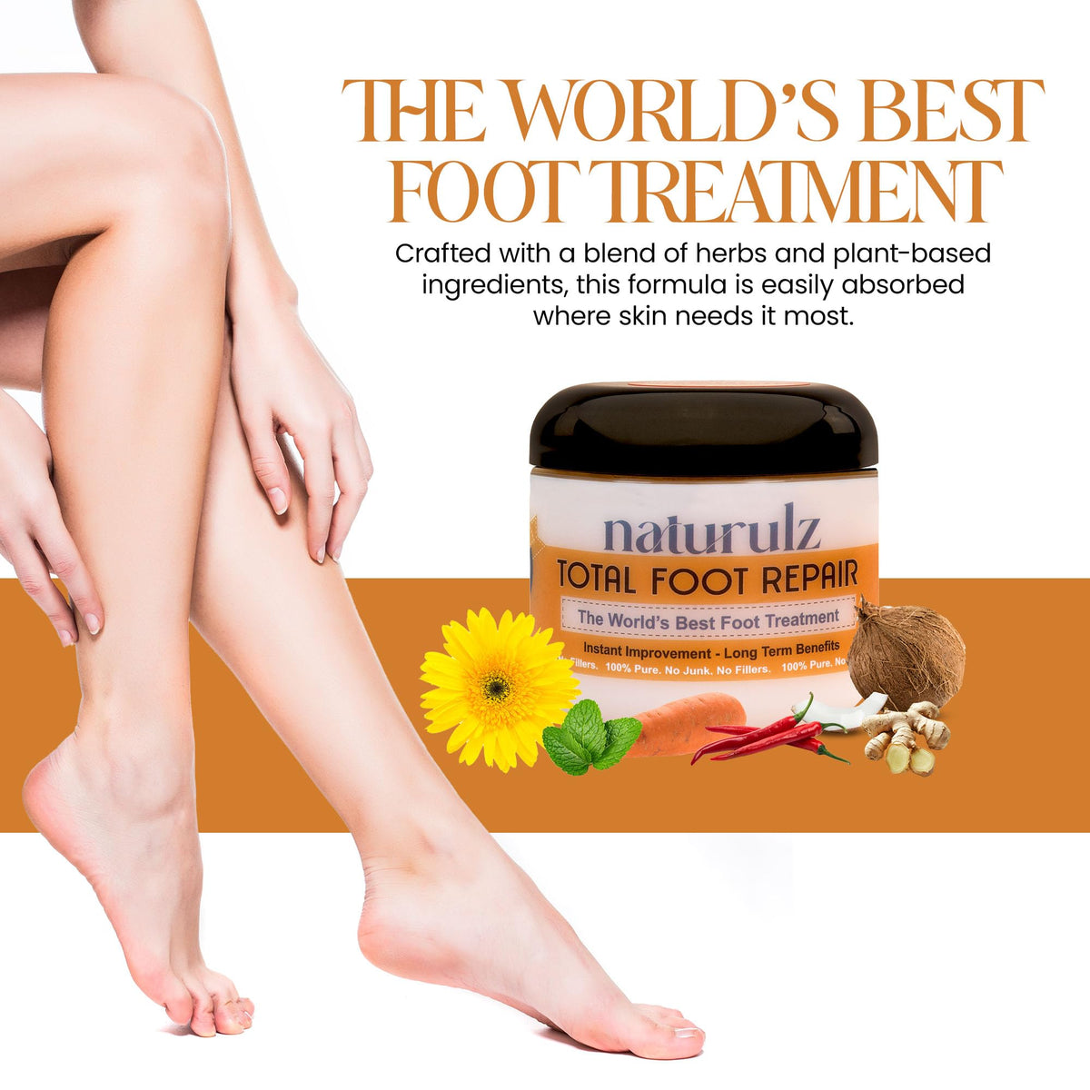 Naturulz Total Foot Repair cream on feet image highlights softening of rough skin