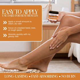 Packaging image emphasizes compact 4oz size for easy daily foot care