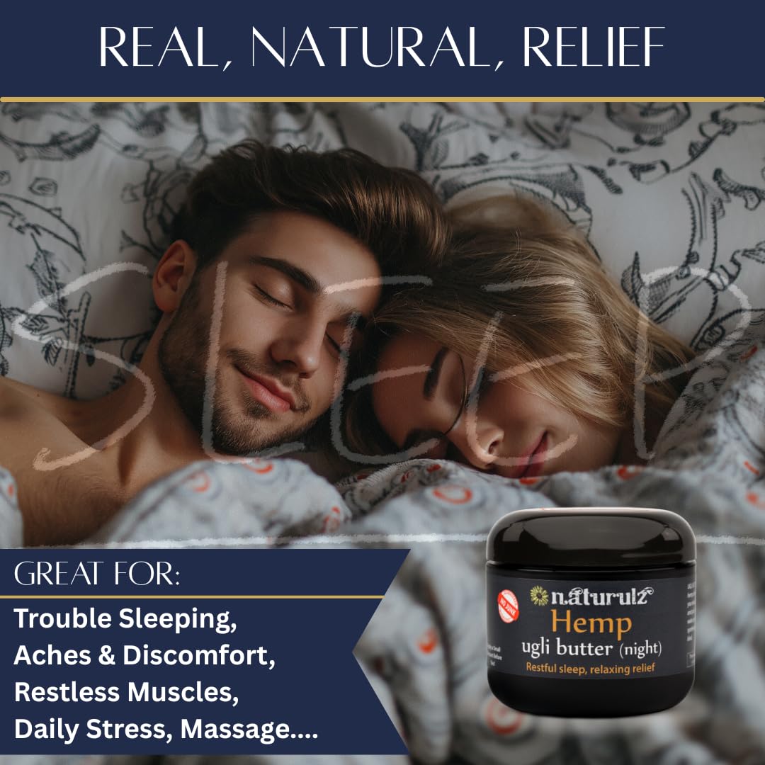 Naturulz Ugli Butter Night Cream on nightstand beside calming essentials.