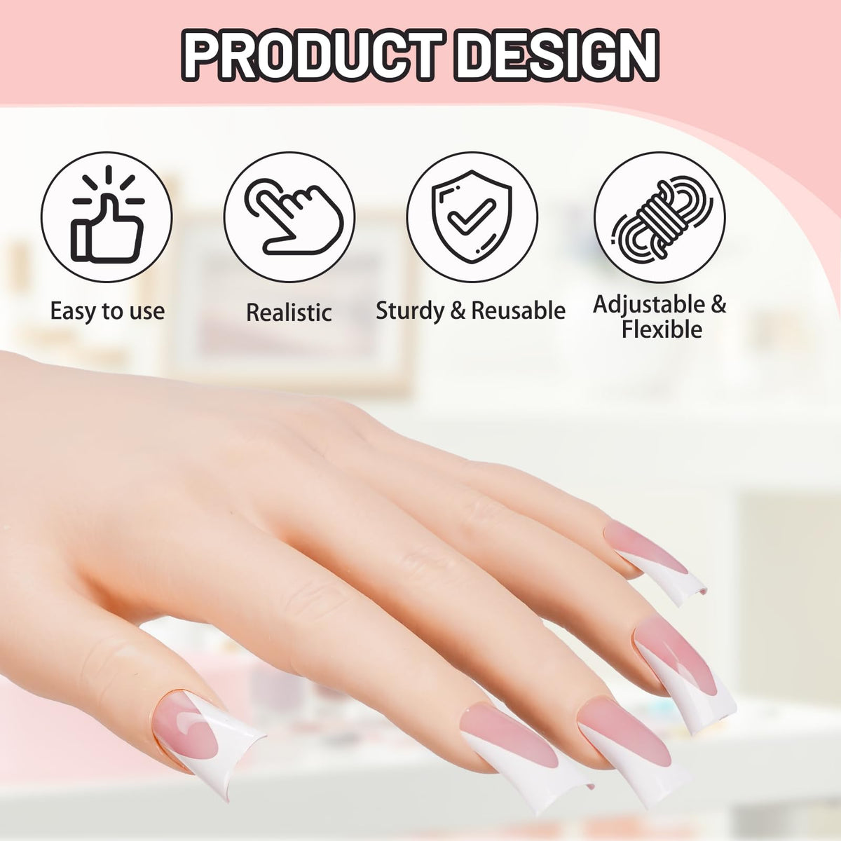 Bendable Naughtology hand on sturdy stand enables precise nail art positioning.
