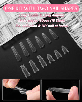 Naughtology almond dual forms enable symmetrical nail tips.