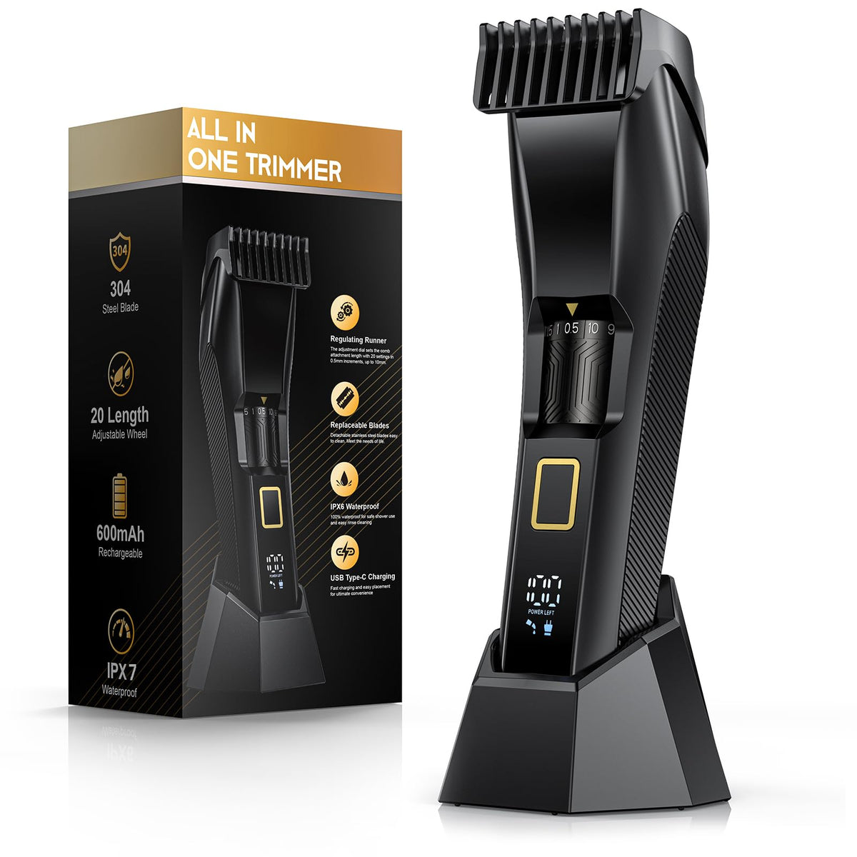 NAUQUOHZ beard trimmer with 20-length dial for precise at-home grooming.