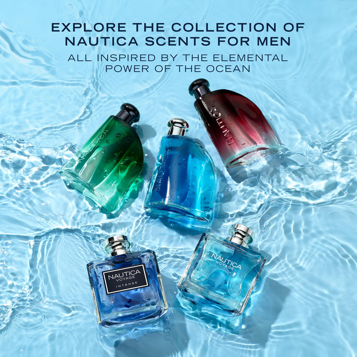 Nautica Blue EDT bottle close-up highlights citrus-forward notes for daytime wear.