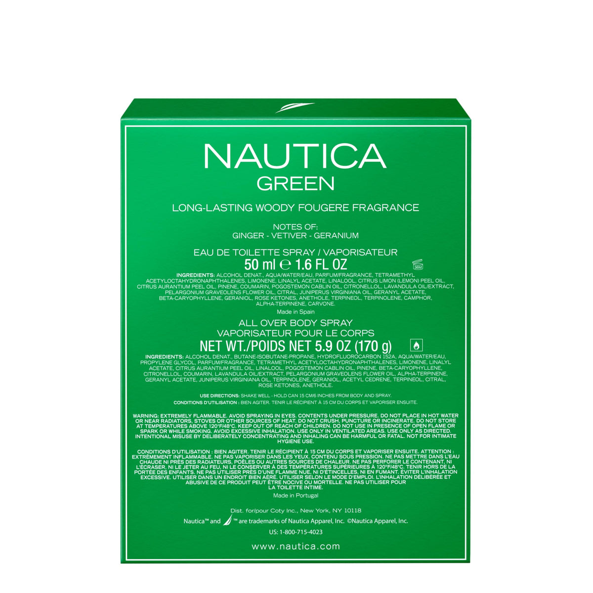 Nautica Color Green vetiver note provides woody depth.