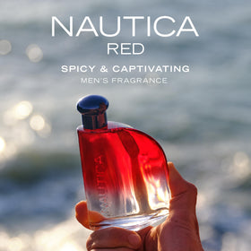 Rosemary base-note close-up with Nautica Color Red bottle.