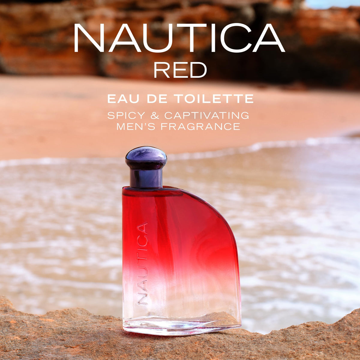 Lavender heart-note close-up on Nautica Color Red bottle.