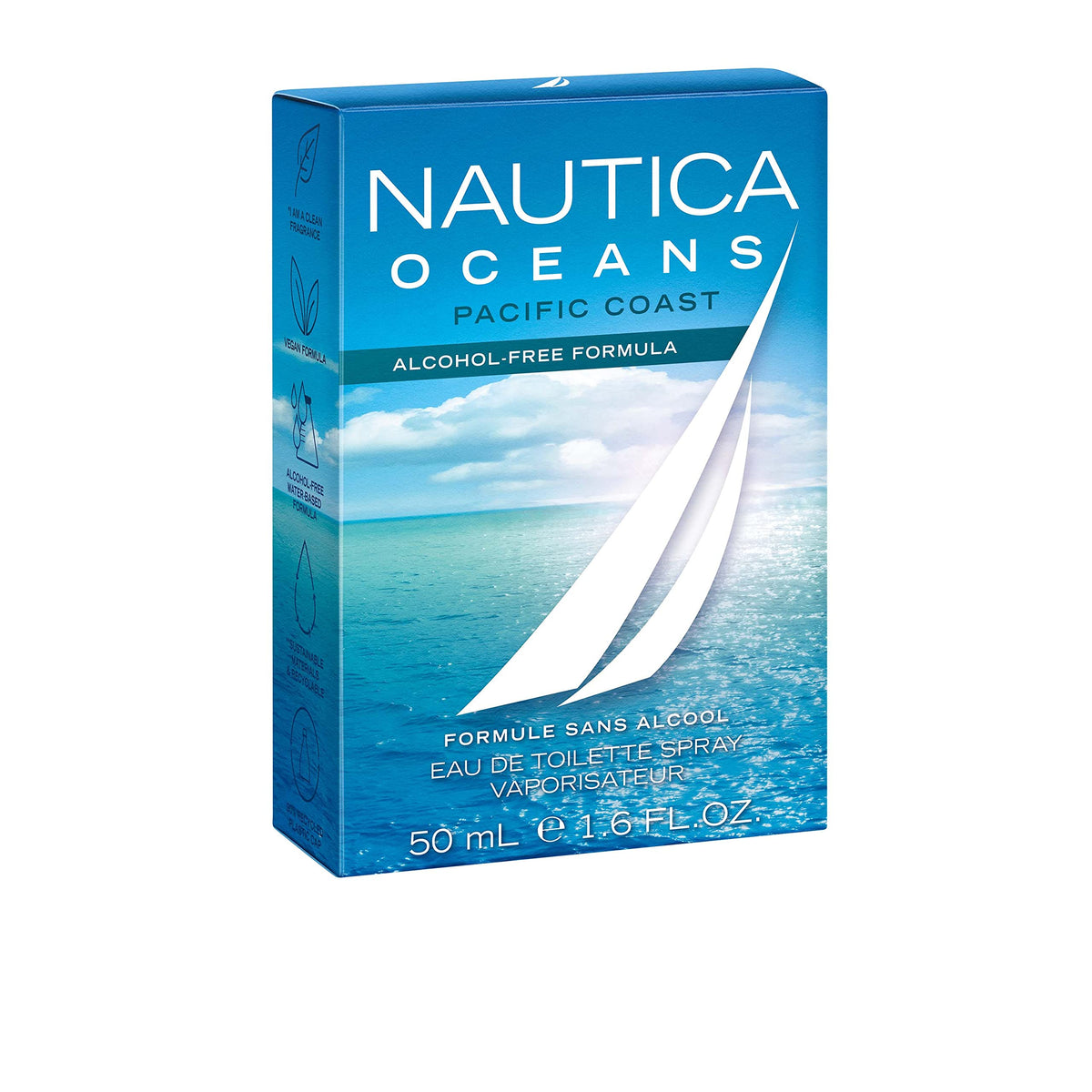 Nautica Oceans Pacific Coast packaging box highlights eco-friendly materials.